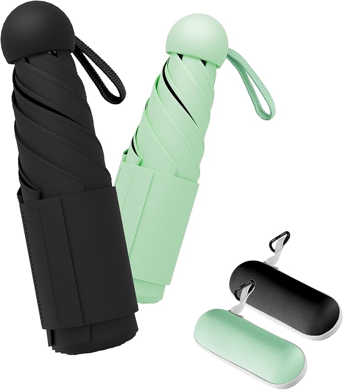 Travel Mini Umbrella Compact Small & Lightweight, UV Rain Protection, Pocket-Sized Folding Umbrellas with Quickdraw & Case for Men Women & Kids Backpack