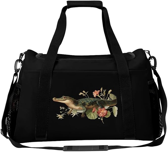 Crocodile Botany Flower Duffle Bag Gym Bag for Workout Travel Tote with Detachable Straps