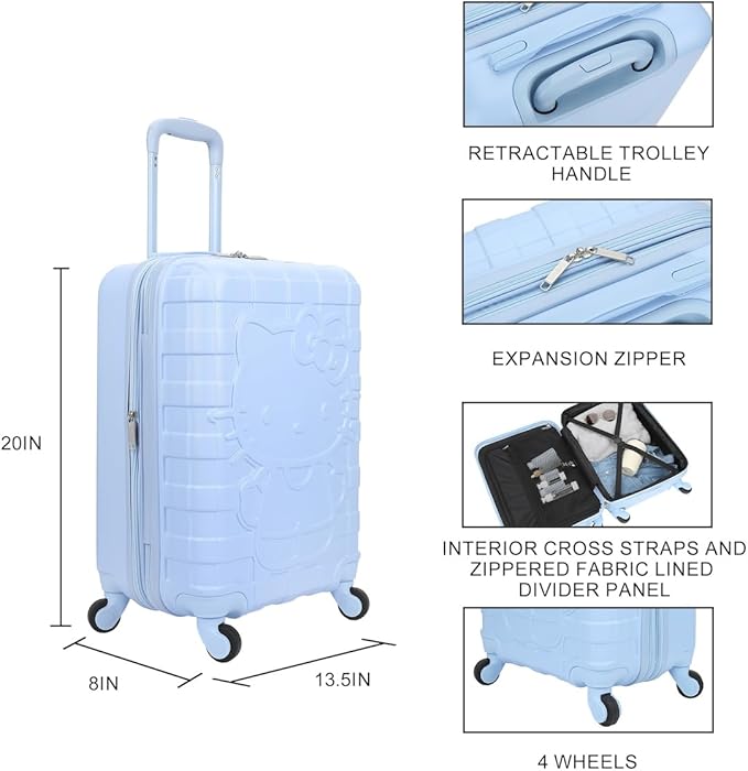 Bioworld Hello Kitty Blue Checkered Adult 20" Rolling Luggage