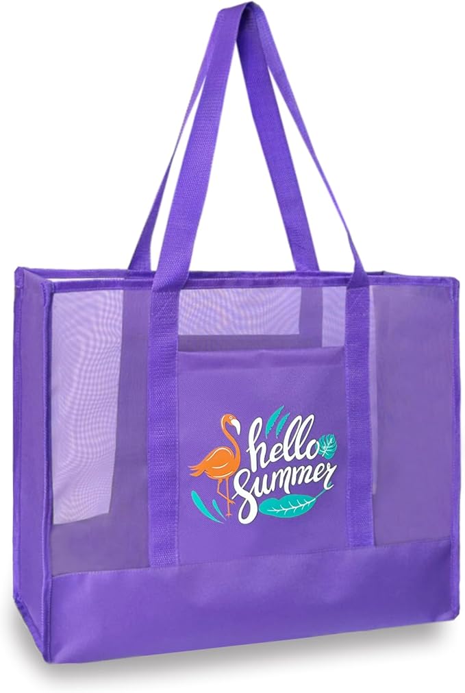 Reusable Large Beach Bags With 2 Pockets & Zipper, Lightweight Beach Tote for Poolside, Trip/swim
