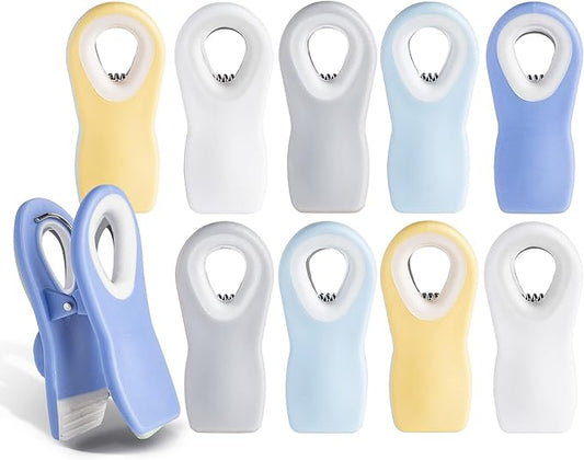 COOK WITH COLOR Bag Clips with Magnet- Food, Chip, Bag Clips for Food Storage with Airtight Seal Grip for Bread, Snack and Food Bags (Yellow and Blue, Pack of 10)