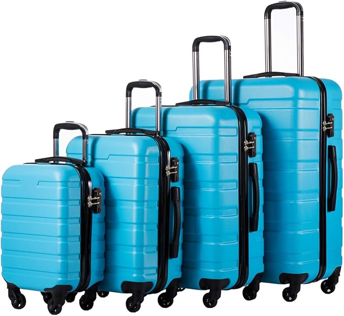 Coolife Luggage 4 Piece Set Suitcase Spinner Hardshell Lightweight TSA Lock(family set-blue, 16/20/24/28)