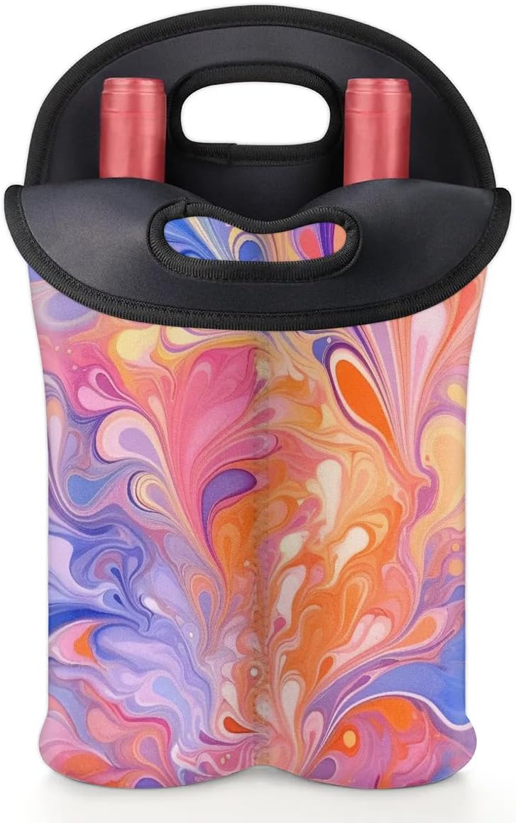 Wine Carrier Tote Personalized Bag for 2 Bottles - Neoprene Wine Bottle Holder with Carry Handle, Wine Protective Bag Insulated Bag Beer Cans Water Bottle Holder for Travel Picnic,Style4