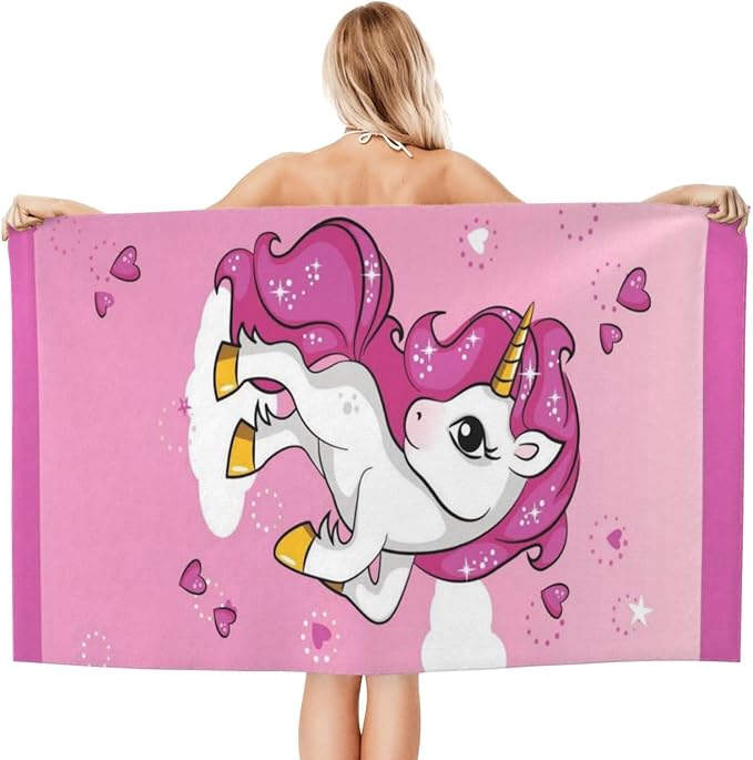 Cute Unicorn Beach Towel for Kids/Girls/Toddler/Baby, Personalized Microfiber Beach Towels Bulk, Quick Dry Beach Towel for Pool, Lightweight Bath Towels Oversized Clearance 30"x 60"
