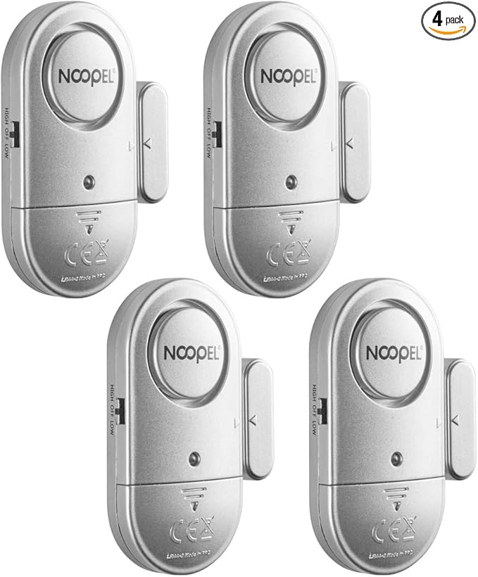 Door Alarms When Opened 4 Pack, New Version with Two Volume Levels, NOOPEL Window Alarm Sensors for Kids Safety Burglar Intruder Entry Alert, DIY Home Security, Battery Operated