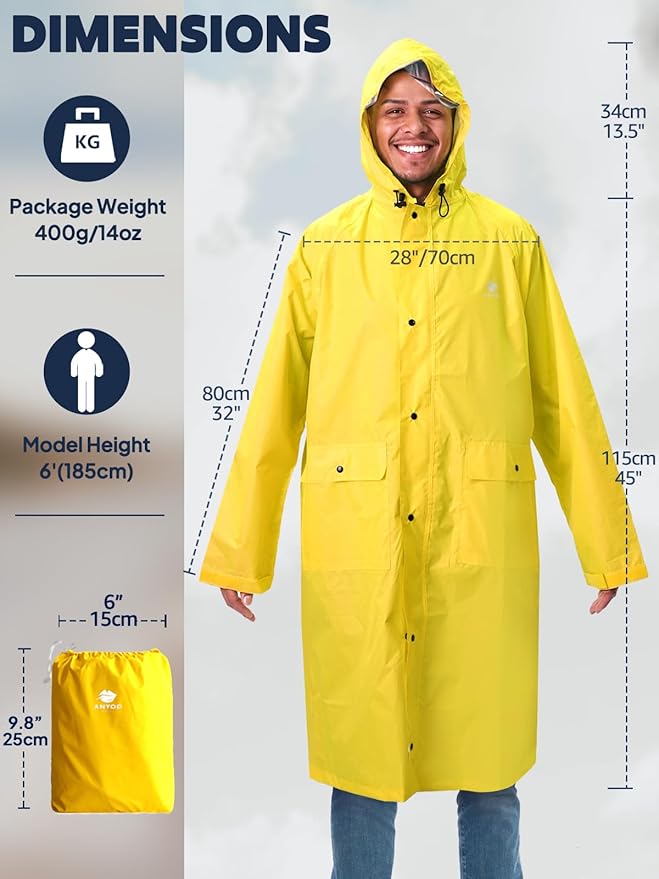 ANYOO Waterproof Rain Jacket for Men Women Lightweight Long Sleeve Raincoat with Hood Emergency Rain Poncho Adults for Hiking