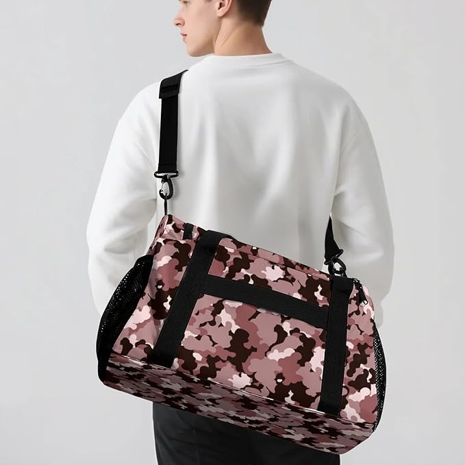 Personalized Pink Khaki Brown Camouflage Camo Duffle Bag with Name for Women Man Tote Bag Custom Travel Perform Training Bag Gym Bags