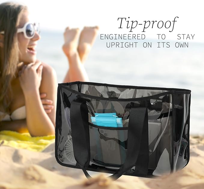 Iridescent Clear Beach Bag for Women, Large Pool Tote Cruise Vacation Essentials - Waterproof, Zipper Closure