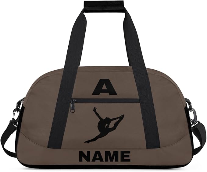 Personalize-Kids-Sports-Duffel-Bags With Custom Name Text Carry-On Overnight Travel Gym Lightweight Dance Pattern Sports Bags For Girls Boys Kids,Brown