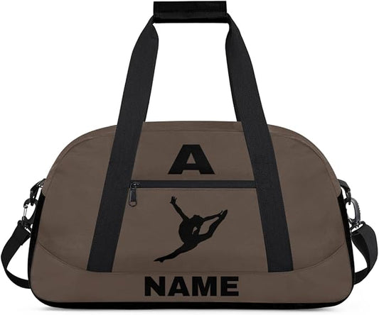 Personalize-Kids-Sports-Duffel-Bags With Custom Name Text Carry-On Overnight Travel Gym Lightweight Dance Pattern Sports Bags For Girls Boys Kids,Brown