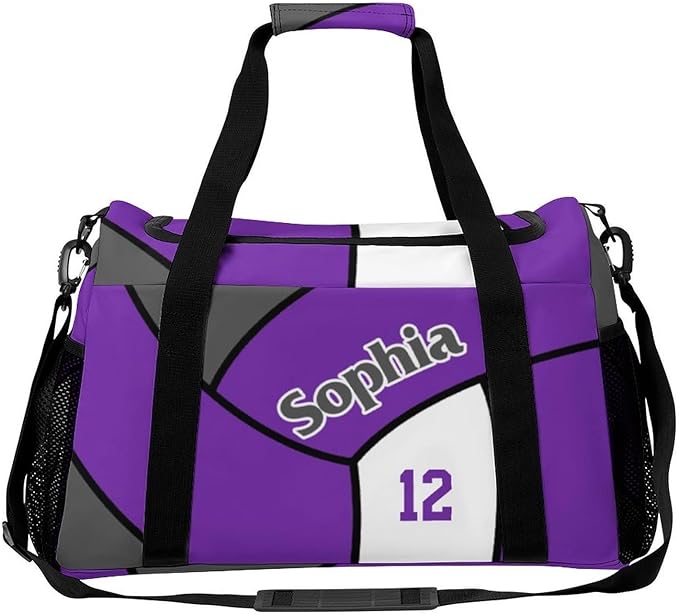 Custom Volleyball Purple Duffel Bag with Name Personalized Travel Bags Sport Gym Bag Carry On Weekender Bags for Men Women