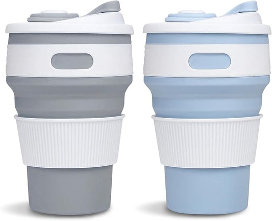 2-Pack Collapsible Coffee Cup Reusable – 12oz Leakproof Travel Coffee Mug, Silicone, Foldable & Portable for Hiking, Camping, Office | Lightweight, Heat-Resistant, Easy to Clean, Outdoor & Travel Cup