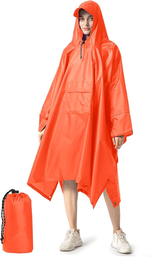 NUUR Rain Poncho for Women Adults Unisex Hooded Zipper Raincoat Waterproof Reusable Hiking Rain Coat with Pockets