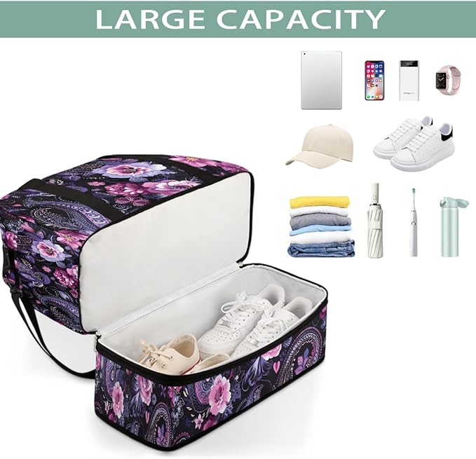 Pink Paisley Abstract Psychedelic Large Weekender Bag with Shoe Compartment Travel Duffel Bags for Women Carry On Hospital Overnight Bag Foldable Personal Item Travel Bags Tote Gym Sports Airplanes