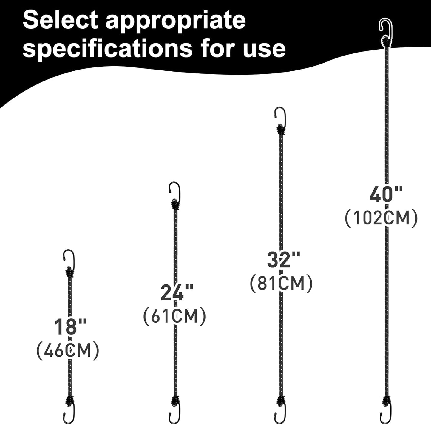 Bungee Cord Luggage Cord Resilience 32 Inch 4 Pieces for SecuringTents, Tarps, Luggage ，Truck, ATV Off-Road Motorcycle Bicycle Riding,Multi-Scenario Applicable (Black)