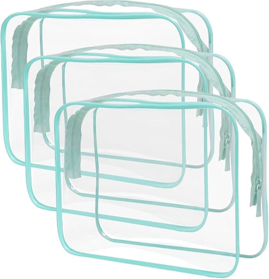 Buminee Clear Travel Bags for Toiletries, Makeup Bags, Cosmetic Bags, 6.3"" x1.77 x5.1 Plastic Toiletry Bag, Clear Pouch, Cosmetic Bag for Women and Men-3 Pack Blue