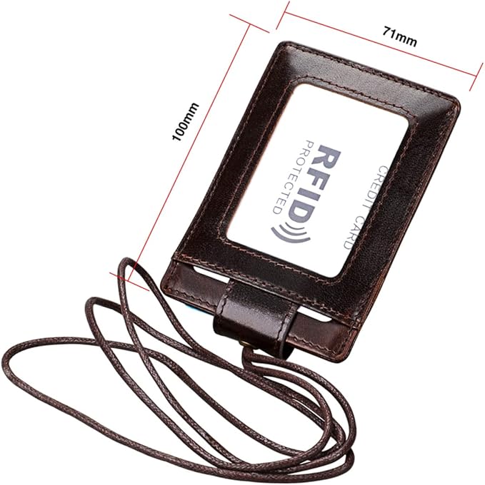 Blocking Wallet Badge Holder Lanyard Clips Leather Card Holder Sleeve for Credit Cards Name Protector