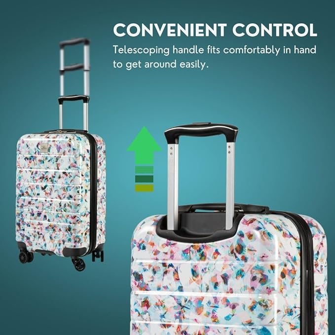 Skyway Epic 2.0 Hardside Lightweight and Durable ABS Shell Luggage, Spacious with 8-Wheel Spinners, Comfort Grip with Telescoping Handle, Men and Women, Confetti, 3-Piece Set (20,24, 28)