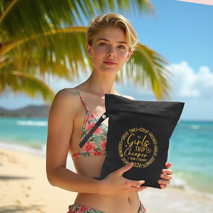 Girls Trip Gifts Wet Dry Bag, Beach Bag Wet Bag Favors, for Swimsuit Toiletry Travel Essentials For Women Aloha Bags, Beach Travel Gym Laundry bags for Dirty Diaper Swimsuit Gifts (Black)