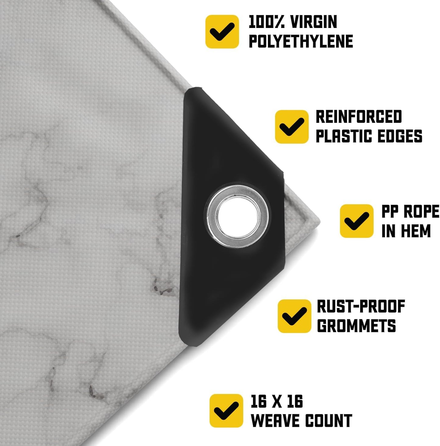 Core Tarps Extreme Heavy Duty 20 Mil Tarp Cover, Waterproof, UV Resistant, Rip and Tear Proof, Poly Tarpaulin with Reinforced Edges for Roof, Camping, Patio, Pool, Boat (Marble/White 12′ X 20′)