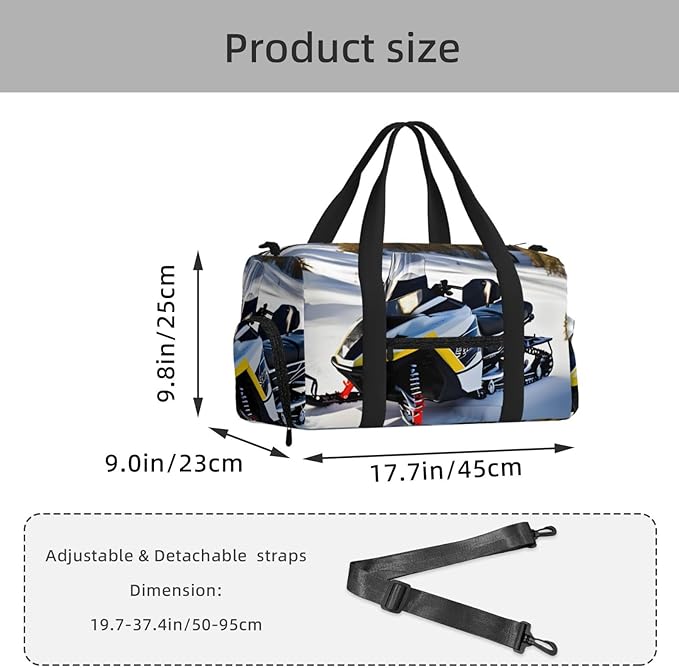 Advanced Snowmobile Print Gym Bag with Shoe Compartment for Women Men, 17.7in Sports Duffle Weekender Tote, Overnight Travel Duffel Bag Carry On