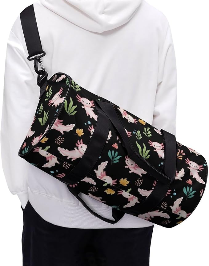 Foldable Gym Travel Bag Axolotl Lovers Overnight Weekender Travel Bag Dance Sports Gymnastics Bags Unisex Overnight Bags
