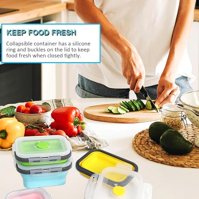 Small Collapsible Silicone Food Storage Container(12 Oz) 4 Pack, Silicone Storage Containers for Snack, Fruit, Stackable, Space Saving