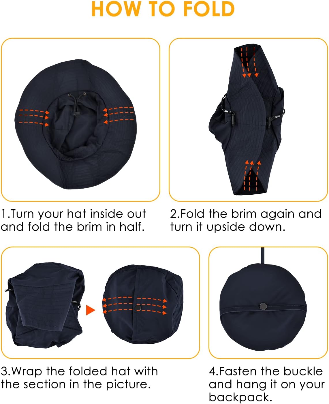 BROTOU Foldable Bucket Hats for Women/Men, UPF 50+ Wide Brim Sun Hat, Waterproof Fishing Cap with UV Protection