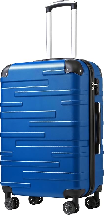 Coolife Hardside Checked Luggage with TSA Lock, Spinner Wheels, Telescopic Handle, Lightweight Suitcase (Blue, L(28in))