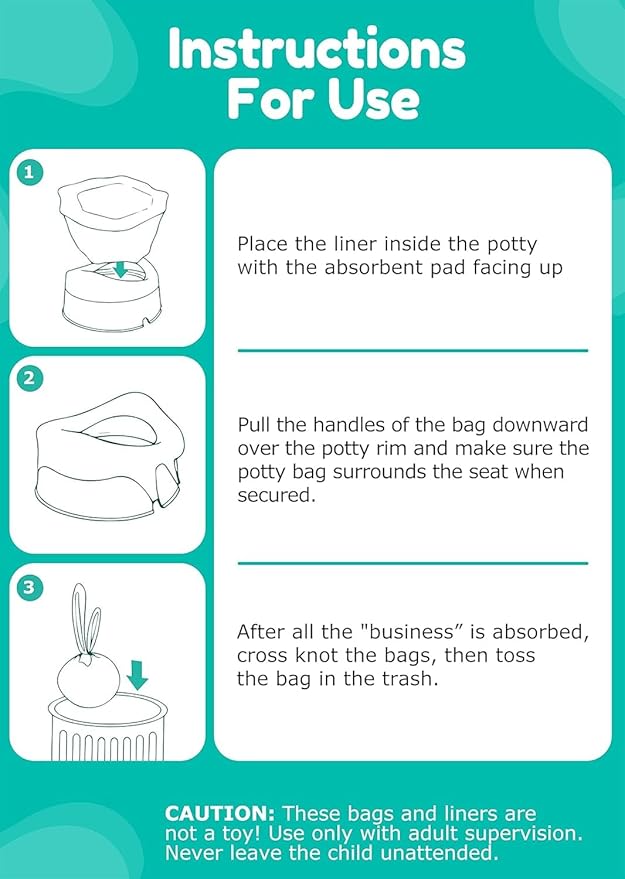 Newnice 90 Packs Disposable Potty Liners with 200ML Absorbent Pads, Travel Toilet Refill Bags Compatible with OXO Tot 2-in-1 Go Potty, Fits Most Toddler & Kids Potty Chairs for Training
