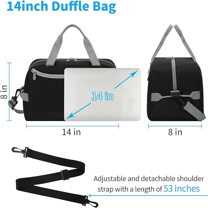 Apenze Small Gym Bag 14 inch lightweight Carry On Mini Duffel Bag with D-Ring for Travel Sport - Black