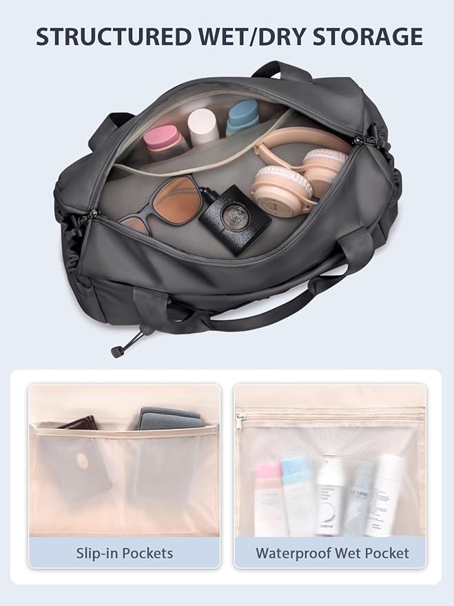 Small Gym Bag for Women with Yoga Mat Holder and Wet Compartment, Mini Gym Duffle Bag Yoga Bag with Water Bottle Pocket for Workout Travel, Dark Gray