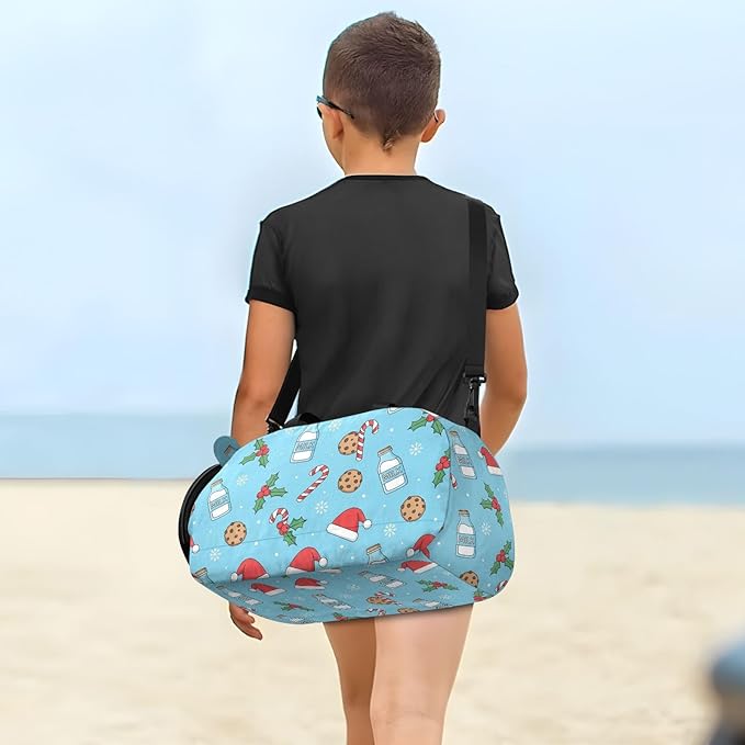 VIGTRO Milk Bottles Santa Hats Cookies Kids Overnight Travel Duffel Bag Sport Gym Bag for Boys Girls with Shoe Compartment, Christmas Carry On Weekender Luggage Bag for Dance Swim Yoga
