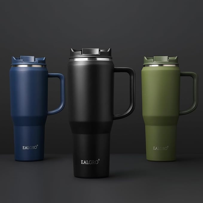50 oz Tumbler with Handle, Insulated Tumblers with Lid and Straw, Large Metal Sports Water Bottle Jug, Thermal Stainless Steel Travel Coffee Mug Cup, Black