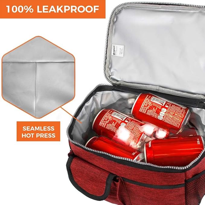 opux Lunch Bag Women Insulated, Adult Lunch Box Cooler, Lunch Box for Men, Dual Compartment Lunchbox for Work, Leakproof Double Decker Lunch Bag, Soft Lunch Pail Tote Girls Boys Kids School, Red