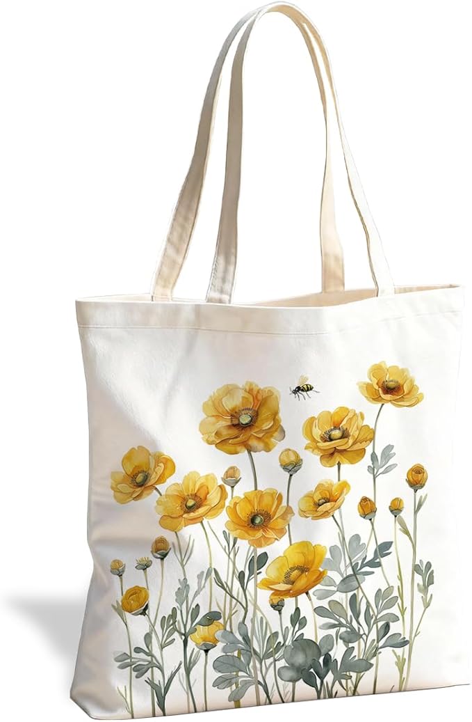 Canvas Tote Bag for Women, Vintage Print Handbag, Aesthetic Shopping Bag for Work Travel Beach, Everyday Shoulder Tote