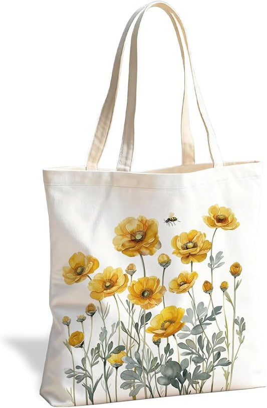 Canvas Tote Bag for Women, Vintage Print Handbag, Aesthetic Shopping Bag for Work Travel Beach, Everyday Shoulder Tote
