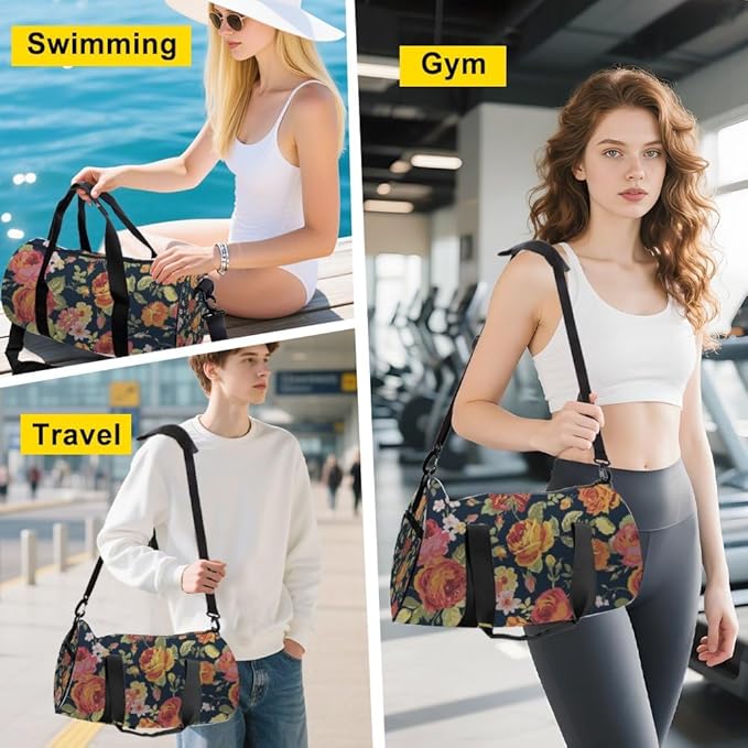 Soft Yellow Petals Foldable Duffel Bag Women Oxford Tote Bags Adjustable Shoulder Strap, Convertible Carry Backpack Gothic Duffle Bag For Wrestling Hiking Gym Accessories For Men
