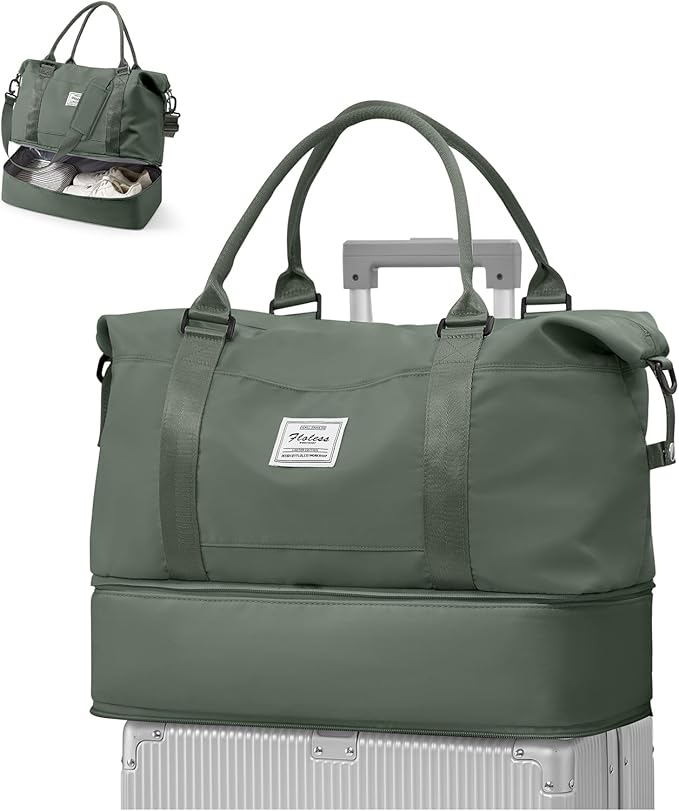 Travel Duffel Bag, 18x14x8 Inches Travel Bag Spirit with Shoes Compartment, Weekender Overnight Bag for Women with Trolley Sleeve, Carry On Bag for Airplanes Sport Tote Gym Bag(Green)