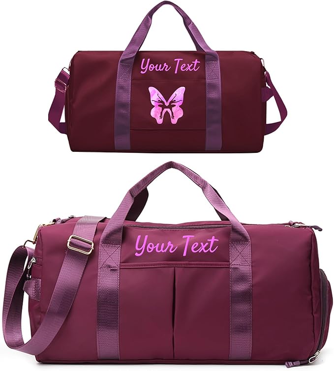 Custom Duffle Bag, Personalized Embroidered Sports Gym Bag for Women/Men, Travel Bag with Double-Sided Customization and Separate Wet and Dry Pockets and Shoe Bags-Wine red