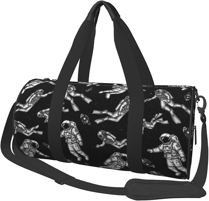 Duffel Bags Sports Gym Bag Travel Luggage Overnight Bags Astronaut And Scuba Diver Black for Men Women Traveling