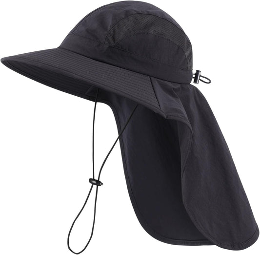 Home Prefer UPF 50+ Sun Hats for Men Women Wide Brim Fishing Hat with Neck Flap UV Protection Sunblock Safari Bucket Hat