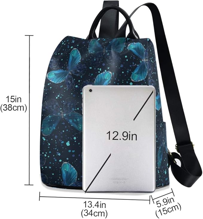 ALAZA Blue Butterflies Backpack Purse for Women Anti Theft Fashion Back Pack Shoulder Bag