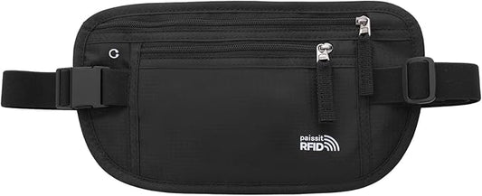 Small Unisex Money Belt For Men and Women, Slim Passport Holder RFID Blocking Travel Essentials Pouch with Adjustable Strap Small Waist Pouch for Workout Running Travelling Hiking