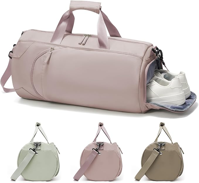 Gym Bag for Women And Mens with Shoe Compartment, Large Duffle Bag with Wet Pocket Carry-on Gym Duffle Bag for Travel and Sports Weekender Overnight Workout Bag Pink Purple
