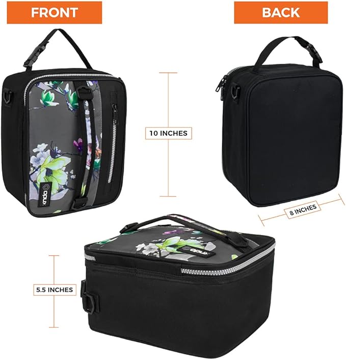 opux Insulated Lunch Box for Men Women Adult, Compact Lunch Bag for Kids Boy Girl Teen, Soft Lunch Cooler Bag for Work School, Leakproof Lunchbox Lunch Pail with Clip-on Buckle, Grey Flowers