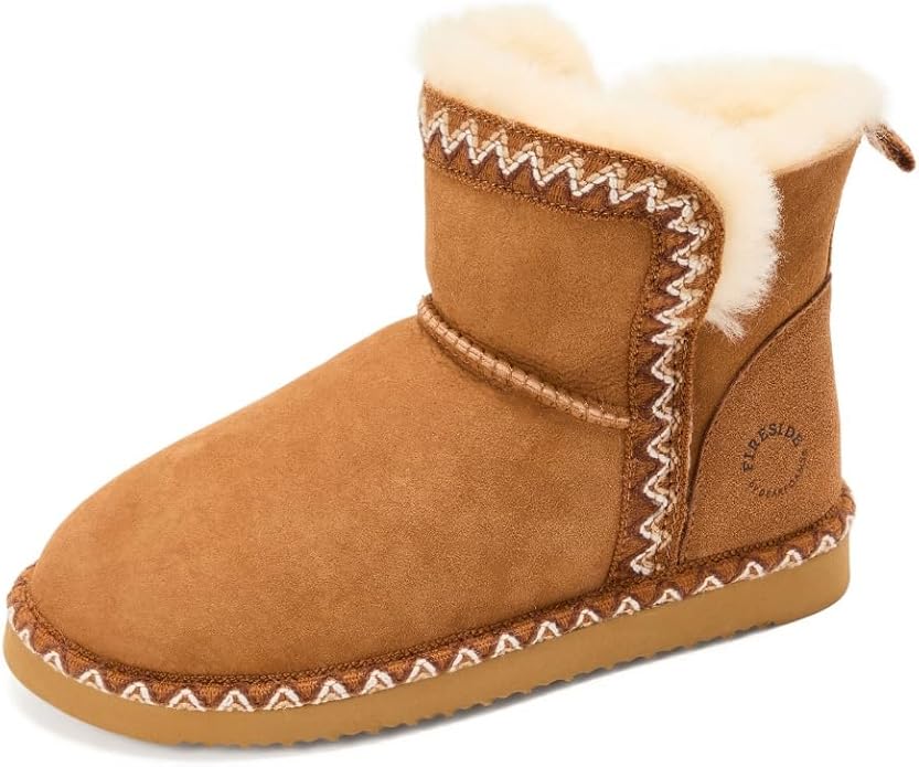 Dearfoams Women's Fireside Shearling Water Resistant Indoor/Outdoor Foldover Boot Slipper