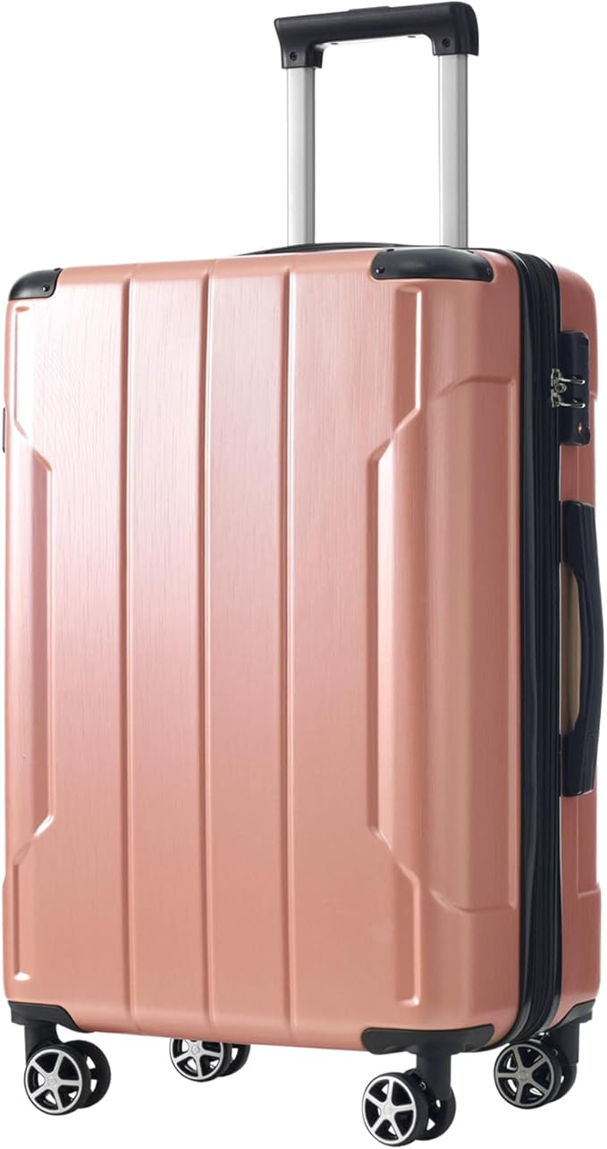 24 Inch Hardshell Luggage Lightweight Checked Luggage, Hardside ABS Suitcases with Double Wheels and TSA Lock, Medium Expandable 24-inch Carry on Luggages for Travel, Men, Women, Rose Pink