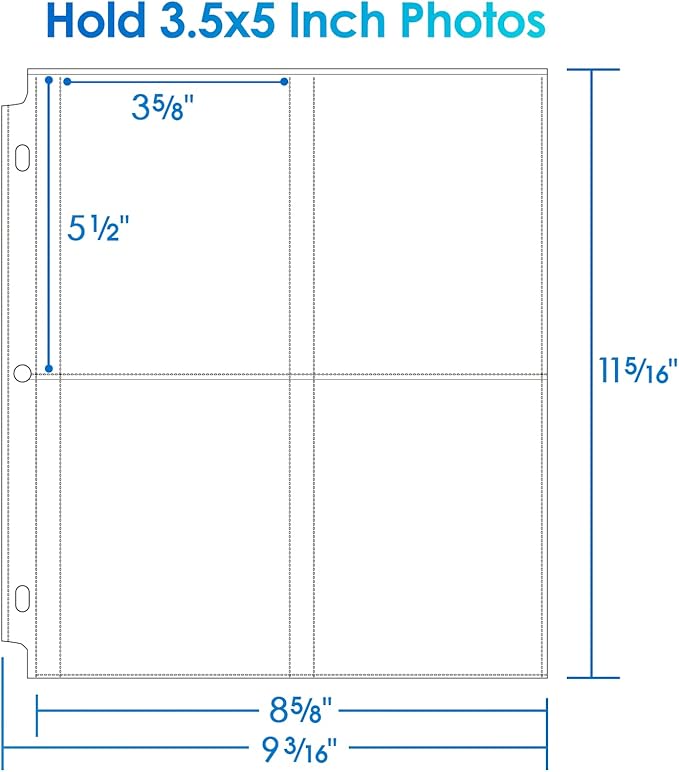 MaxGear 30 Pack 3.5x5 Photo Sleeves for 3 Ring Binder (240 Pictures), Heavy-Duty Archival Page Protectors, 4-Pocket Clear Photo Album Refill Pages, Plastic Seed Binder Pages 8.5x11, Acid-Free
