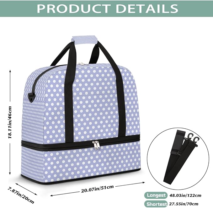 Purple Polka Dot Pattern Large Weekender Bag with Shoe Compartment Travel Duffel Bags for Women Carry On Hospital Overnight Bag Foldable Personal Item Travel Bags Tote Gym Sports Airplanes
